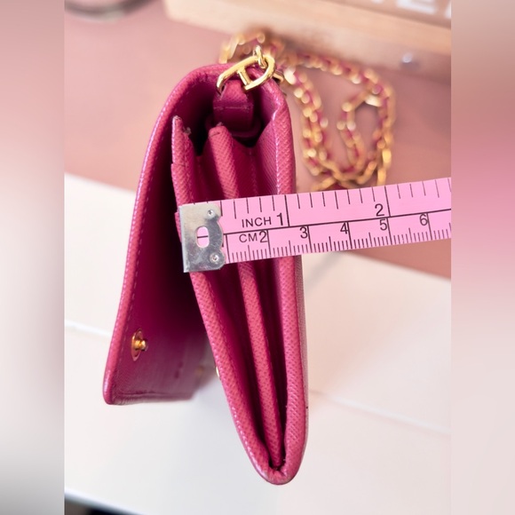 Prada Pink Saffiano Chain Wallet - Picture 9 of 10